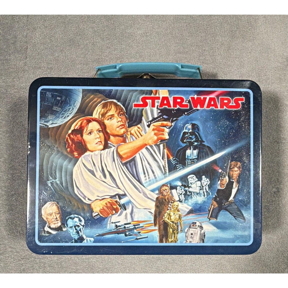 Star Wars Metal Lunchbox Tin with Handle Blue C-3PO R2-D2 Chewbacca Art